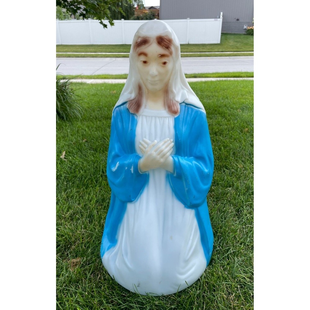 Vintage 26" Mary Blow Mold Nativity Blue White Nativity Christmas W LIGHT PLUG